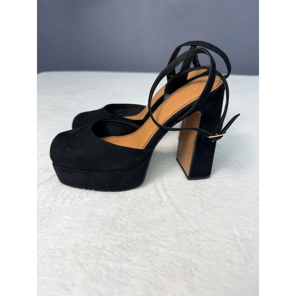 ASOS Design Black Platform Block Closed Toe Heels  US 7 Adjustable Strap